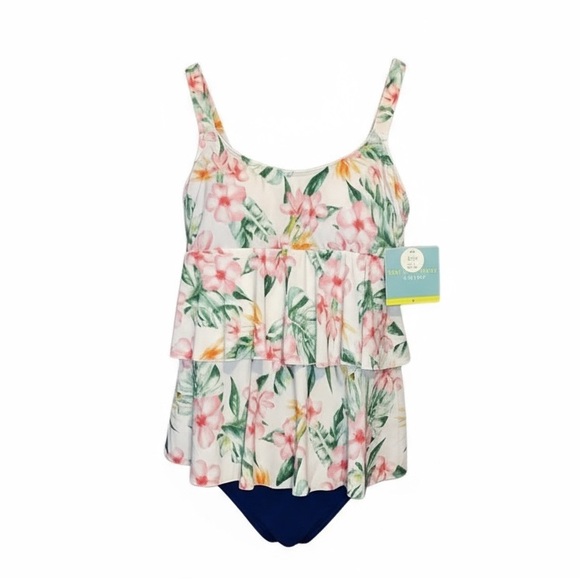 Floral Print Swimsuit with Pink and Green Design - Picture 2 of 4